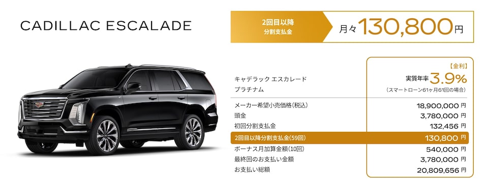 CADILLAC ESCALADE お支払い例