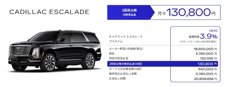 CADILLAC ESCALADE お支払い例
