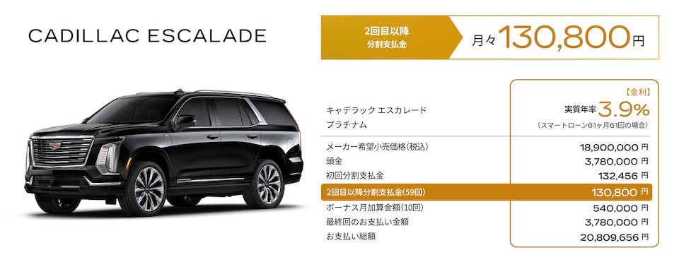 CADILLAC ESCALADE お支払い例