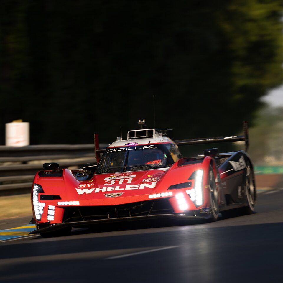 The Cadillac V-Series.R Prototype Race Car Speeding on the Track