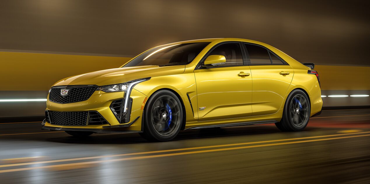 The Cadillac CT4-V Blackwing Driving Quickly Through a Tunnel