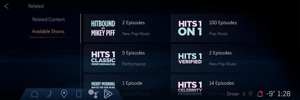 The SiriusXM Channel Options on an Infotainment Display Screen