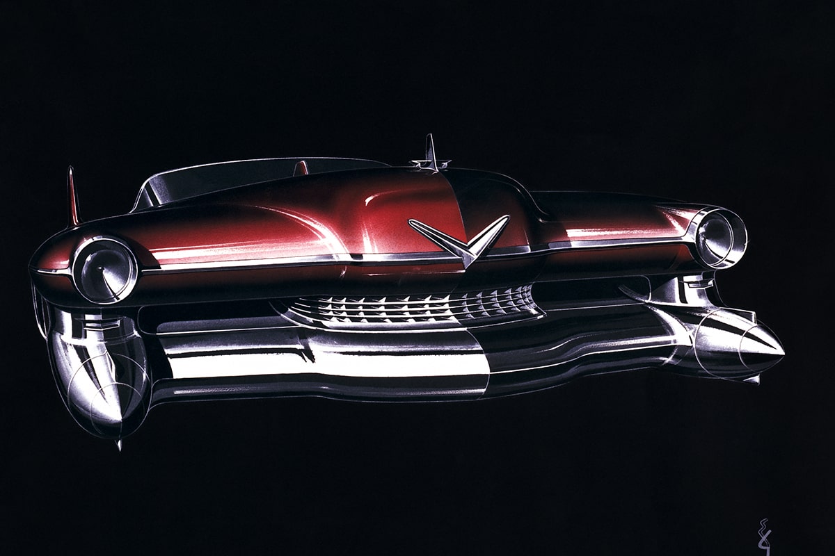 The Front View of a Classic Red Cadillac Grille