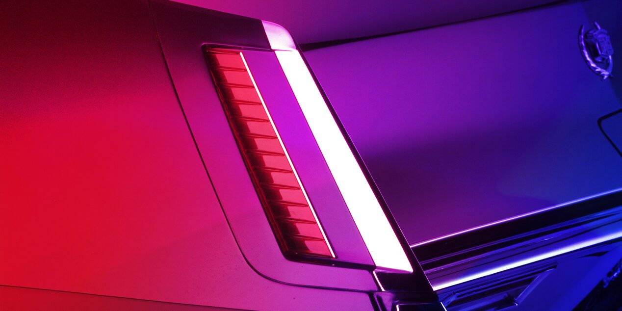 Vintage Cadillac Rear Tail Light In Red Lit Showroom