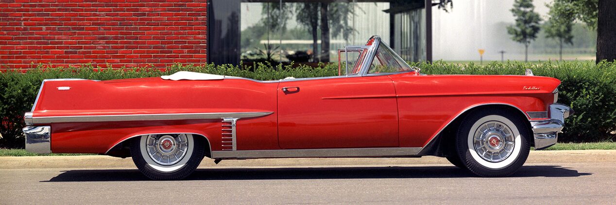 Old Cadillac Red Classic Convertible Side Profile Parked