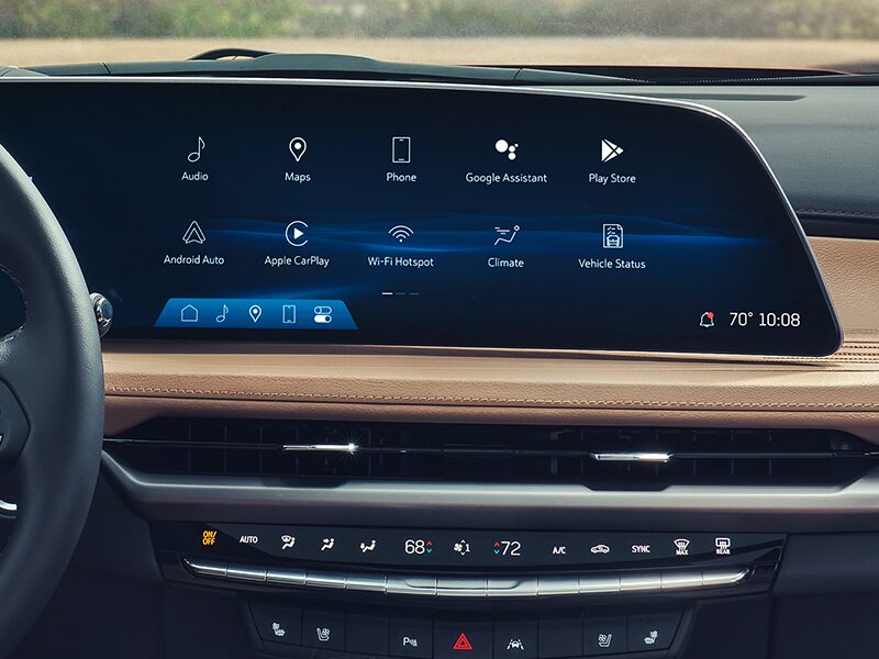 Close-up of the Google Built-in Compatibility Apps on the 2025 XT4 Display Screen