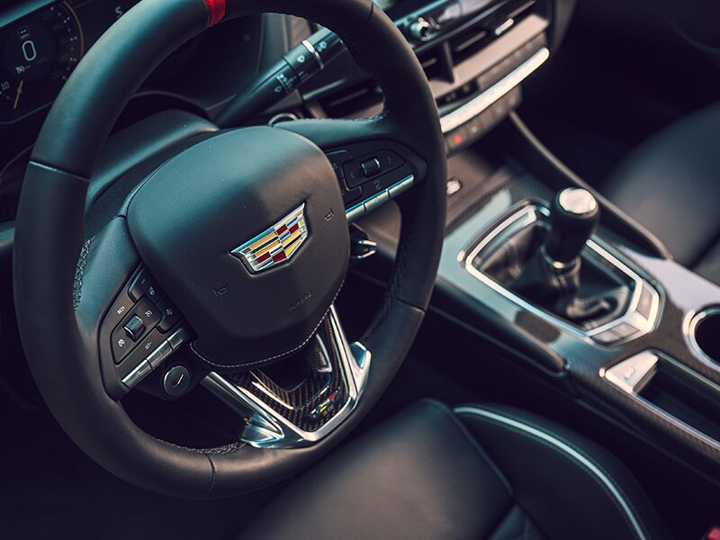 Close-up View of the Luxurious 2025 CT4-V Steering Wheel