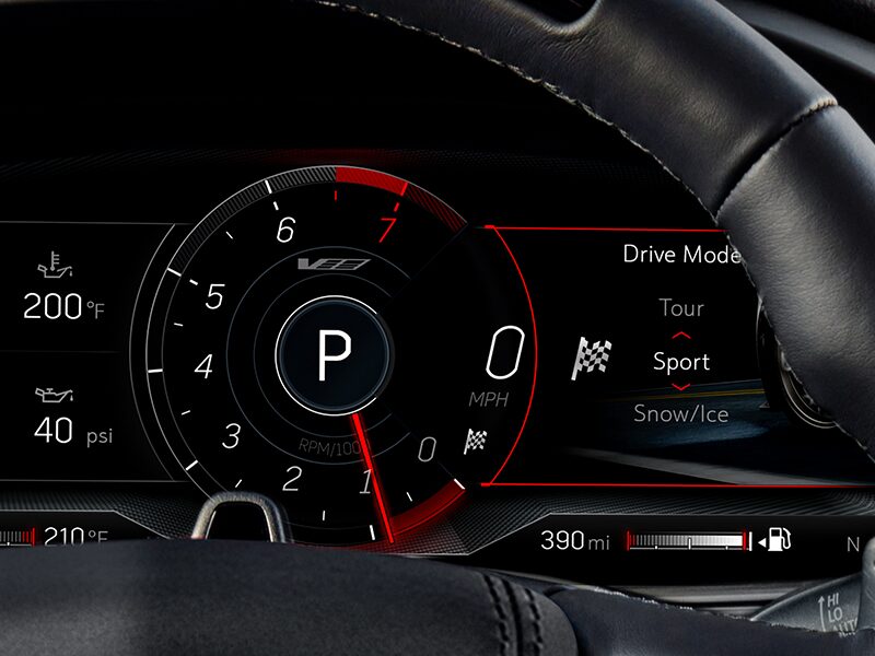 Close-up View of the 2025 CT4-V Driver Modes on the Dashboard