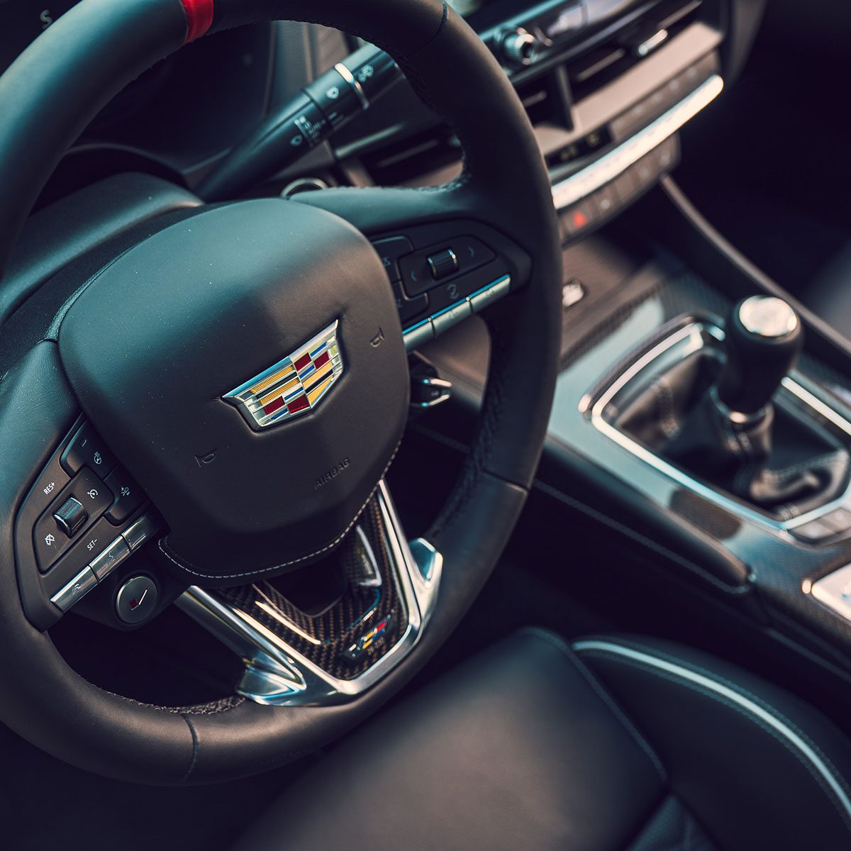 Close-up View of the Luxurious 2025 CT4-V Steering Wheel