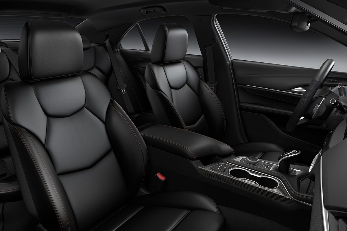 Passenger Door View of the 2025 CT4-V Front Cabin and All-black Interior