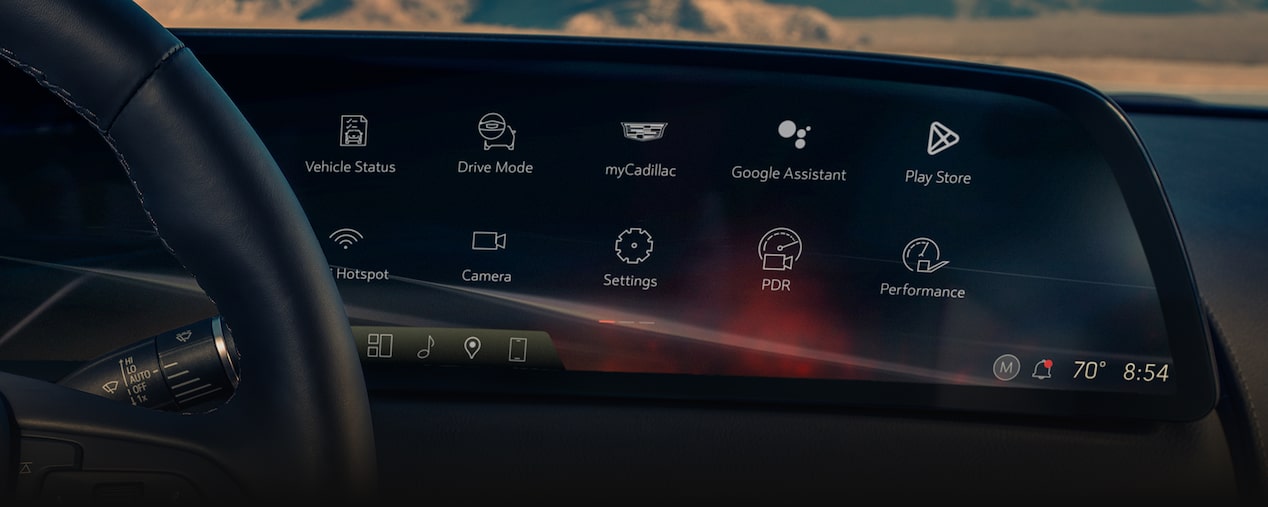 Black Dashboard Display Next to the Steering Wheel of a 2025 Cadillac CT5-V