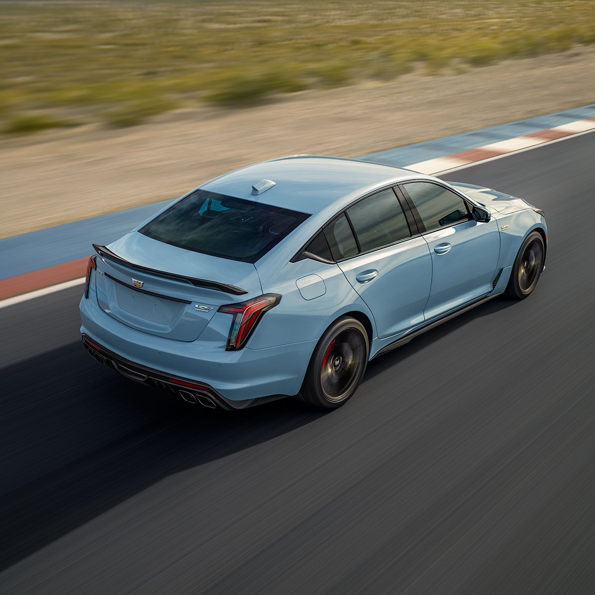 Overhead View of a 2025 Cadillac CT5-V Driving Down a Road