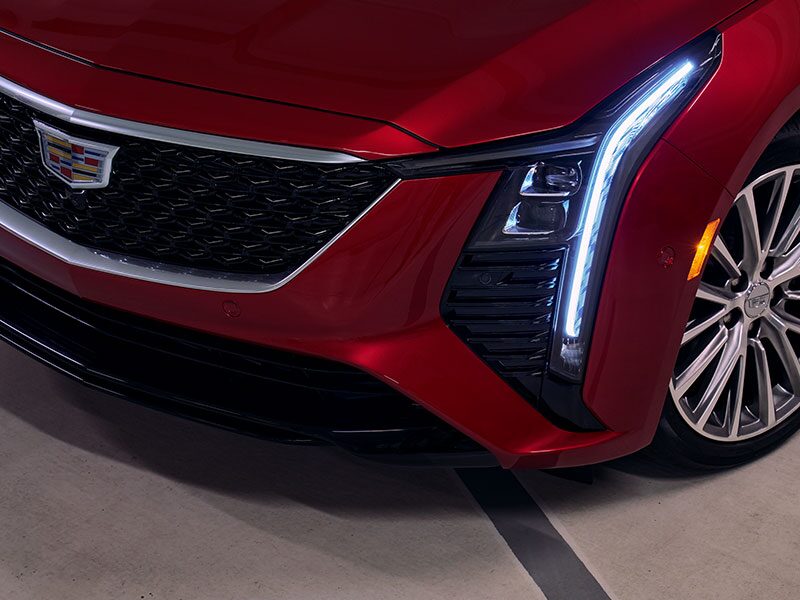 Front Side View of 2025 Cadillac CT5 Grille and LED Head Light