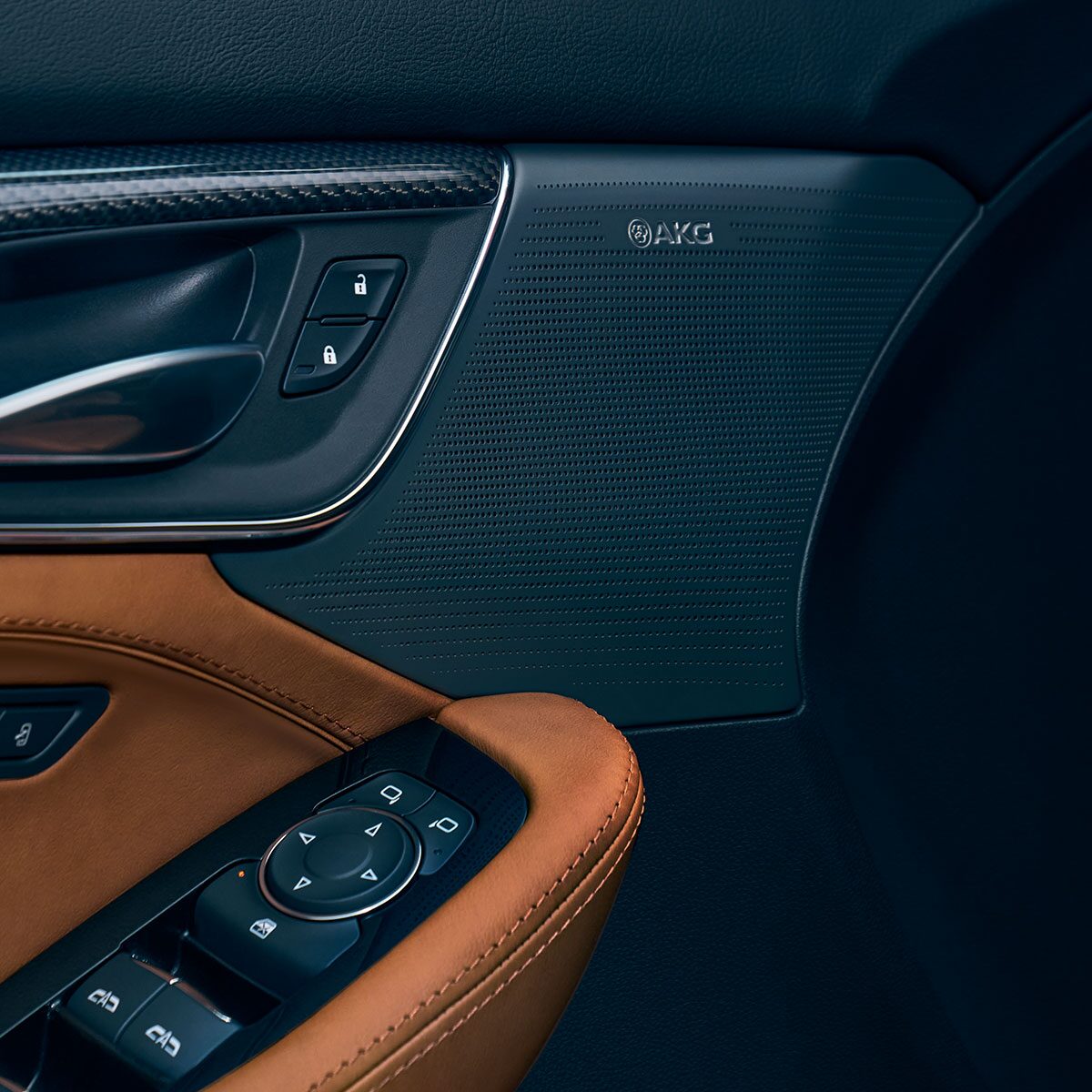 Close-Up View of Premium AKG Speakers and Door Panel in the 2025 Cadillac CT5