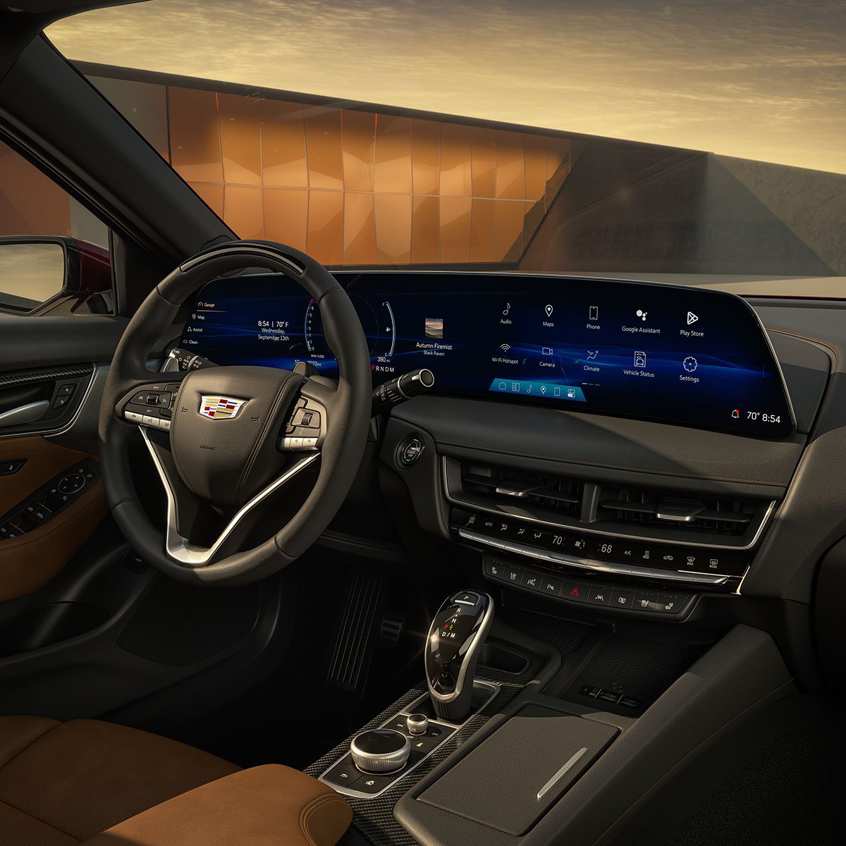 Passenger Side View of Sleek Dashboard and LED Display Screen in Cadillac CT5