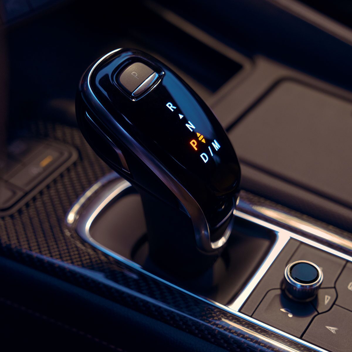 Close-Up View of Driving Shifter on Center Console Inside of 2025 Cadillac CT5