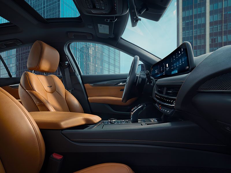 Front Seat Row View of 2025 Cadillac CT5 Interior and Ambient Lighting Feature