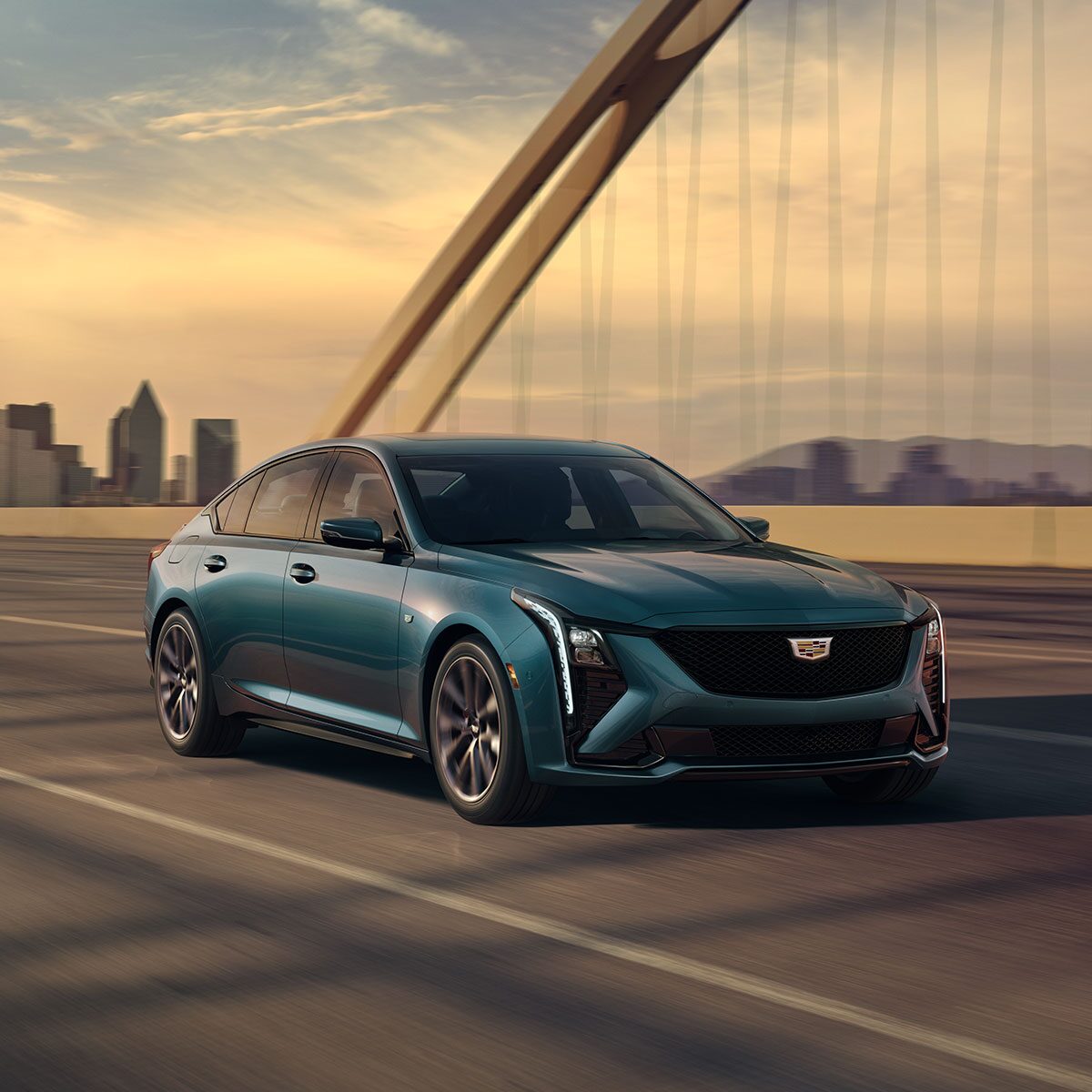 Close-Up View of 2025 Cadillac CT5 Crest on the Larger Front Grille