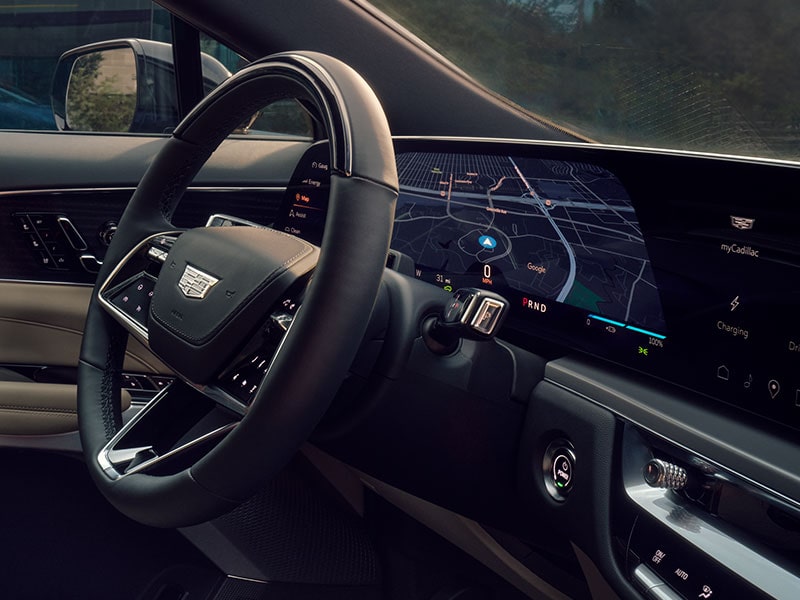Close-up of the Cadillac LYRIQ Google Built-in Feature on the 33" Display Screen