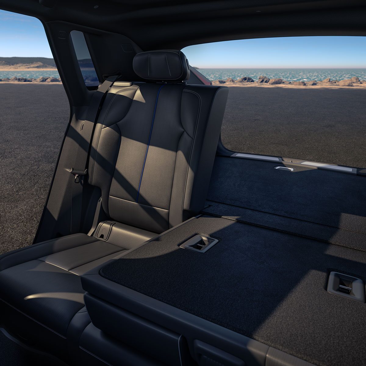 Close-up of the Cadillac LYRIQ Back Row with Two Seats Down Displaying Spacious Trunk