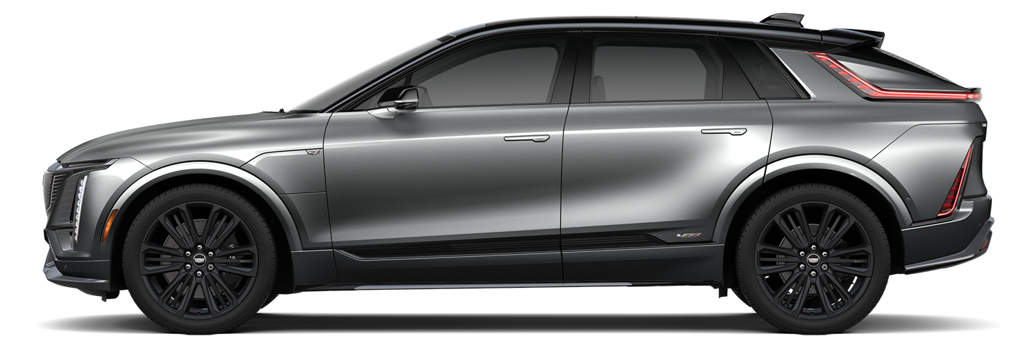 Driver's Side Profile of A Magnus Metal Frost 2026 Cadillac LYRIQ V-Series Premium Model