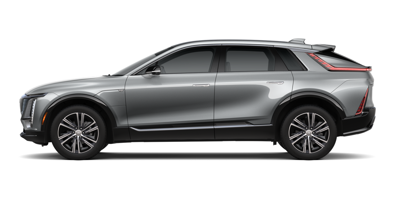 Driver's Side Profile of An Argent Silver Metallic 2026 Cadillac LYRIQ Luxury Model