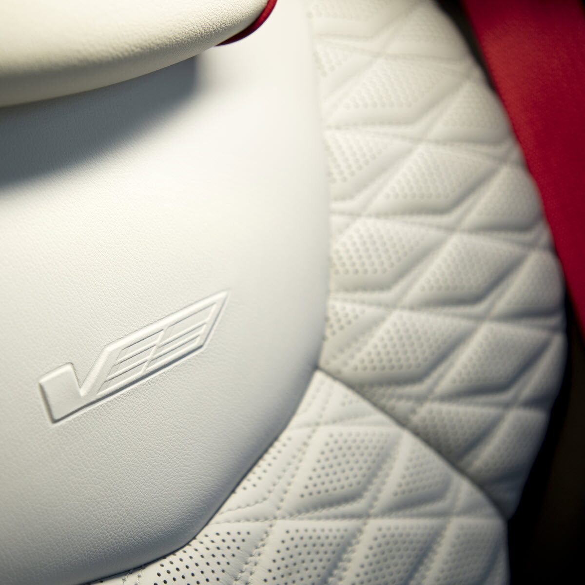 Close-up of the Cadillac CT4-V Race-inspired White Leather Seating