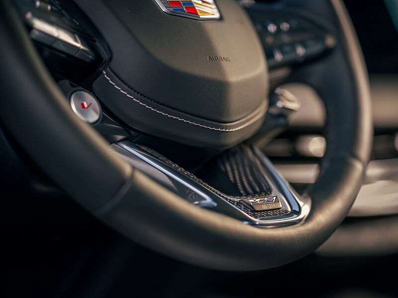 Close-up of the Steering Wheel for a  Cadillac CT5-V