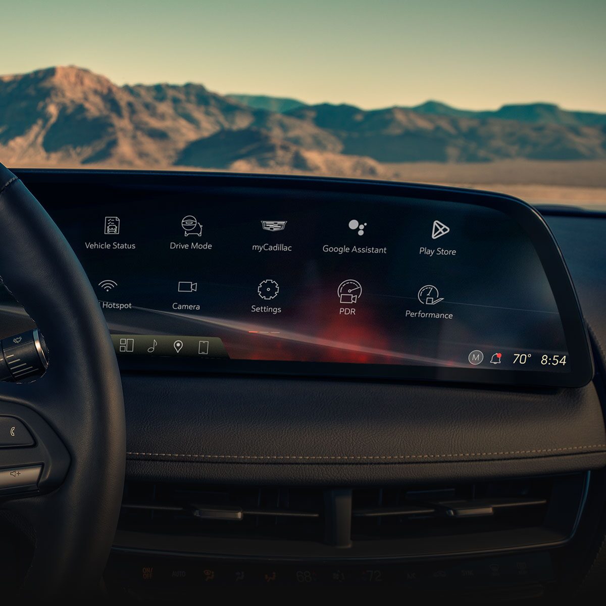 Black Dashboard Display Next to the Steering Wheel of a  Cadillac CT5-V