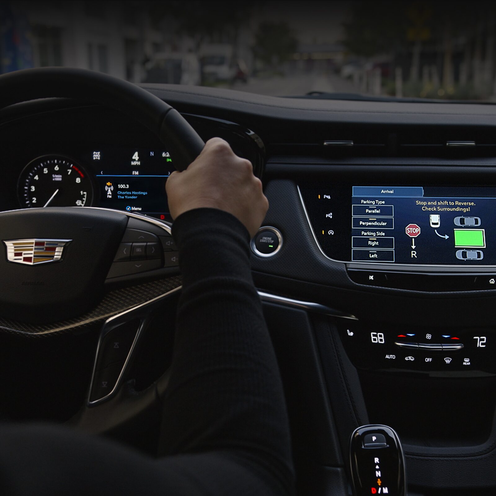 Close-up of a Man Utilizing the Automatic Parking Assist Technology of the 2026 Cadillac XT5