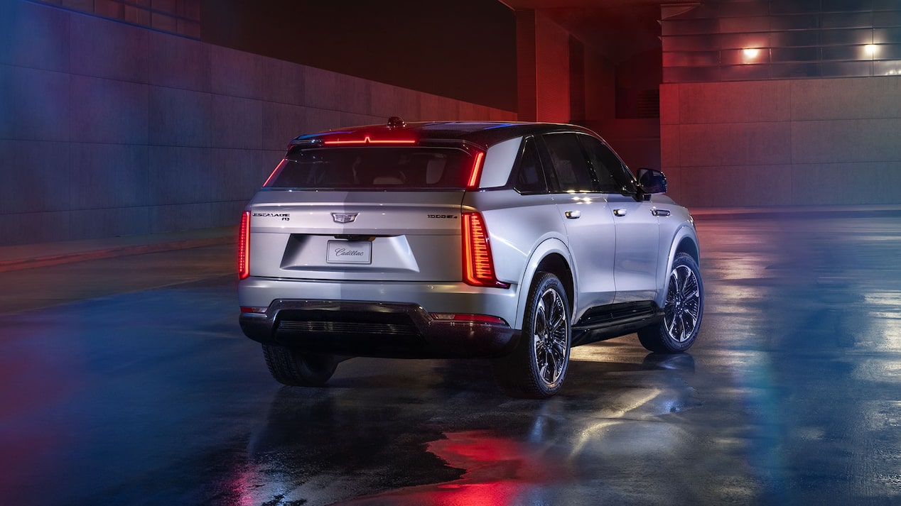 Three-quarters Rear View of the 2025 Cadillac Escalade IQ Parked